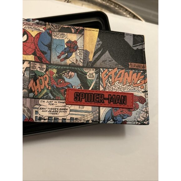 Marvel Men's Bifold Wallet Spiderman w/ collectors Tin comic style NWT red blue - Picture 15 of 15